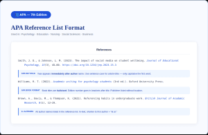 APA 7th edition reference list format example for students