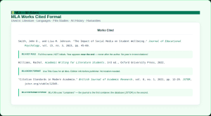 MLA 9th edition Works Cited page example for humanities students