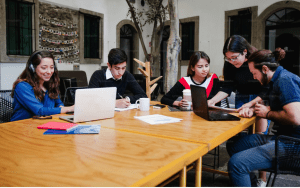 students working together to support each other 